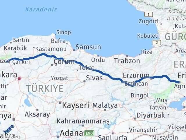 Bolu Dörtdivan Ağrı Arası Kaç Km - Yol Haritası