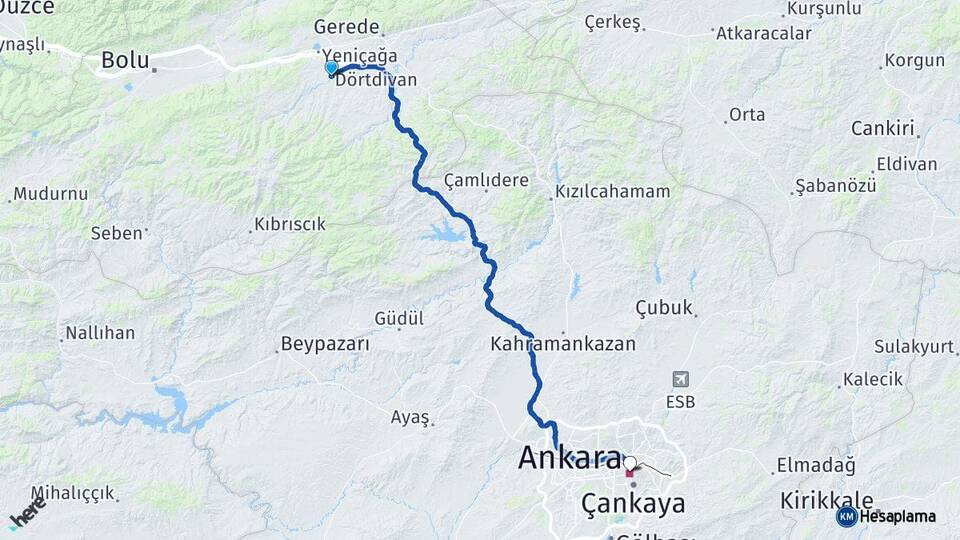 Bolu Dörtdivan Ankara Arası Kaç Km - Yol Haritası
