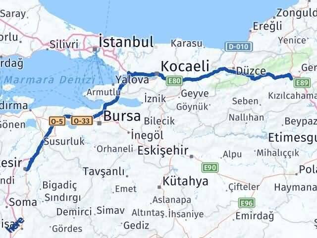 Bolu Dörtdivan Balıkesir Arası Kaç Km - Yol Haritası