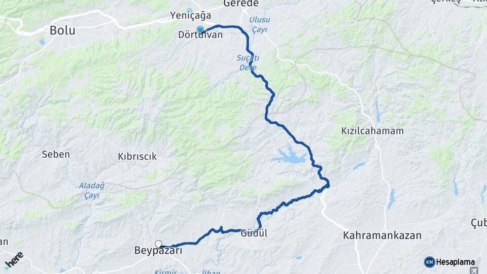 Bolu Dörtdivan Beypazarı Ankara Arası Kaç Km - Yol Haritası