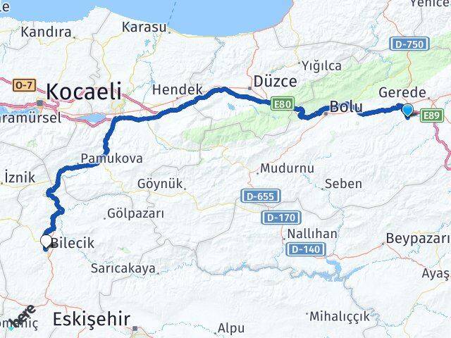 Bolu Dörtdivan Bilecik Arası Kaç Km - Yol Haritası