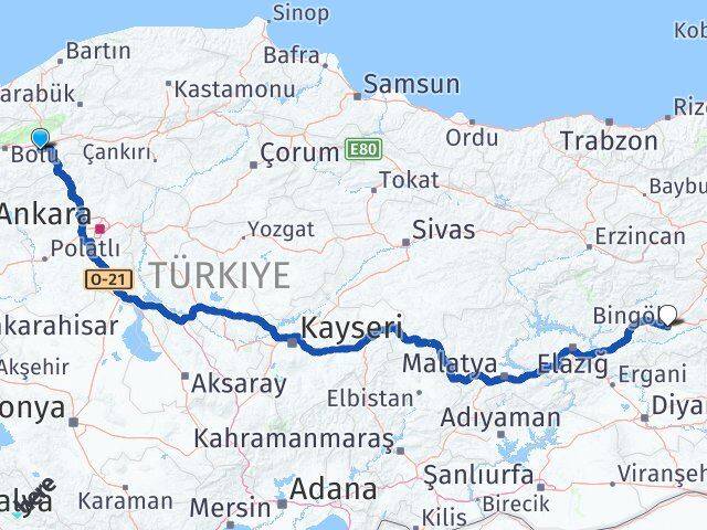 Bolu Dörtdivan Bingöl Arası Kaç Km - Yol Haritası