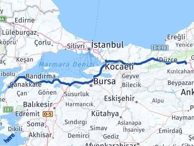 Bolu Dörtdivan Çanakkale Arası Kaç Km - Yol Haritası