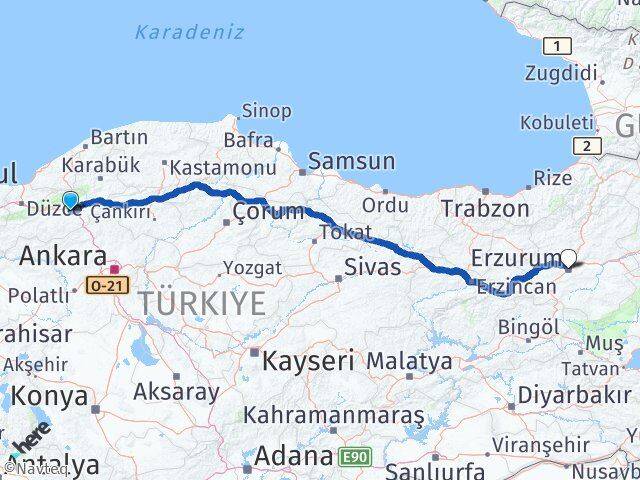 Bolu Dörtdivan Erzurum Arası Kaç Km - Yol Haritası