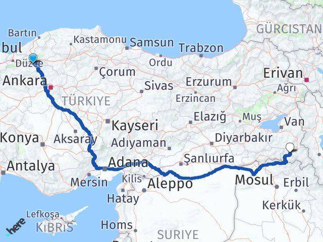 Bolu Dörtdivan Hakkari Arası Kaç Km - Yol Haritası