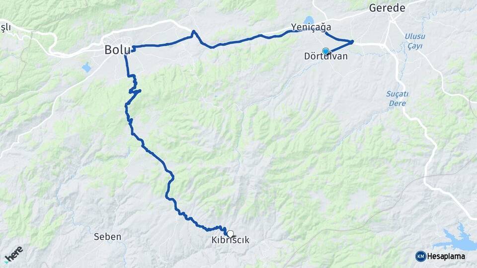 Bolu Dörtdivan Kıbrıscık Arası Kaç Km - Yol Haritası