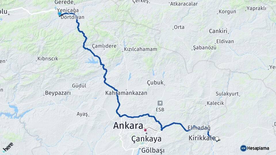 Bolu Dörtdivan Kırıkkale Arası Kaç Km - Yol Haritası