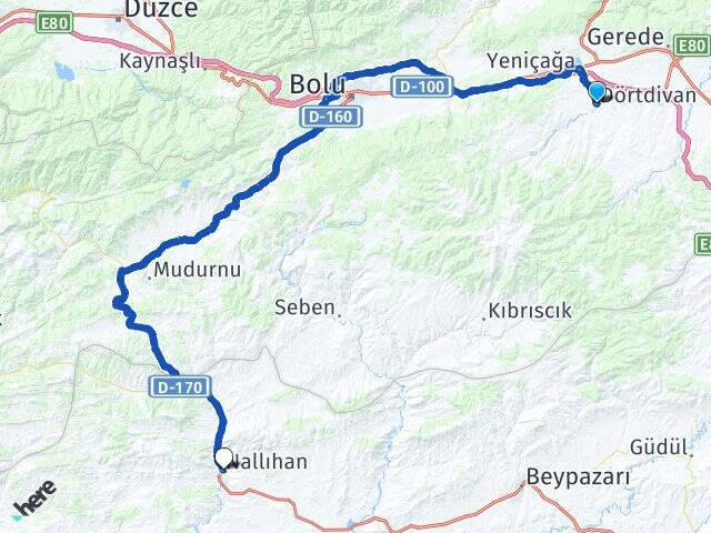 Bolu Dörtdivan Nallıhan Ankara Arası Kaç Km - Yol Haritası