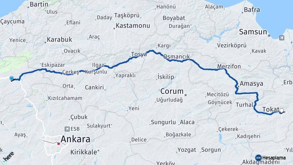 Bolu Dörtdivan Tokat Arası Kaç Km - Yol Haritası