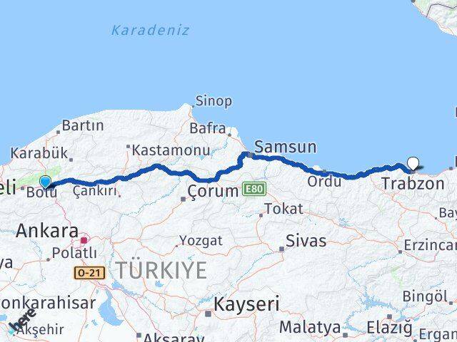 Bolu Dörtdivan Trabzon Arası Kaç Km - Yol Haritası