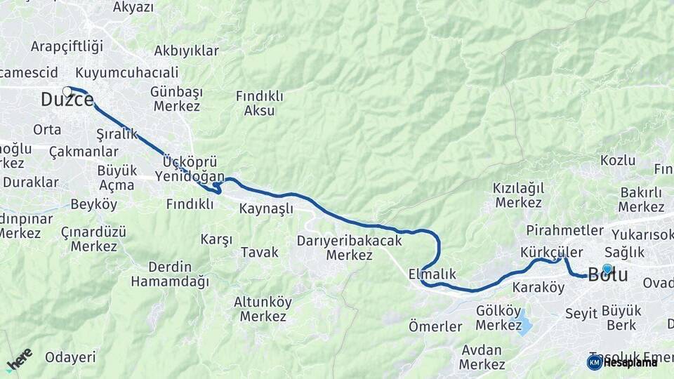 Bolu Düzce Arası Kaç Km - Yol Haritası