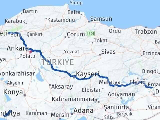 Bolu Eğil Diyarbakır Arası Kaç Km - Yol Haritası