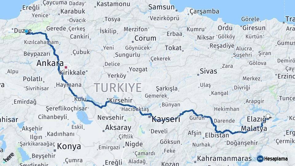 Bolu Elazığ Arası Kaç Km - Yol Haritası