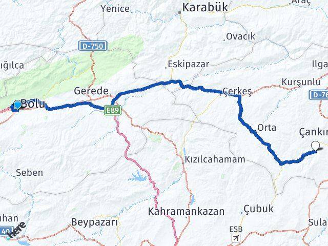 Bolu Eldivan Çankırı Arası Kaç Km - Yol Haritası