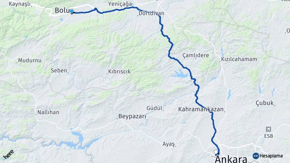 Bolu Eryaman Etimesgut Ankara Arası Kaç Km - Yol Haritası
