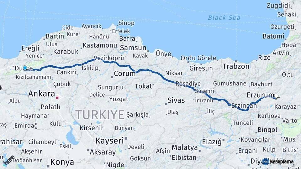 Bolu Erzurum Arası Kaç Km - Yol Haritası