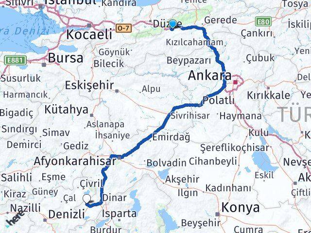 Bolu Evciler Afyonkarahisar Arası Kaç Km - Yol Haritası