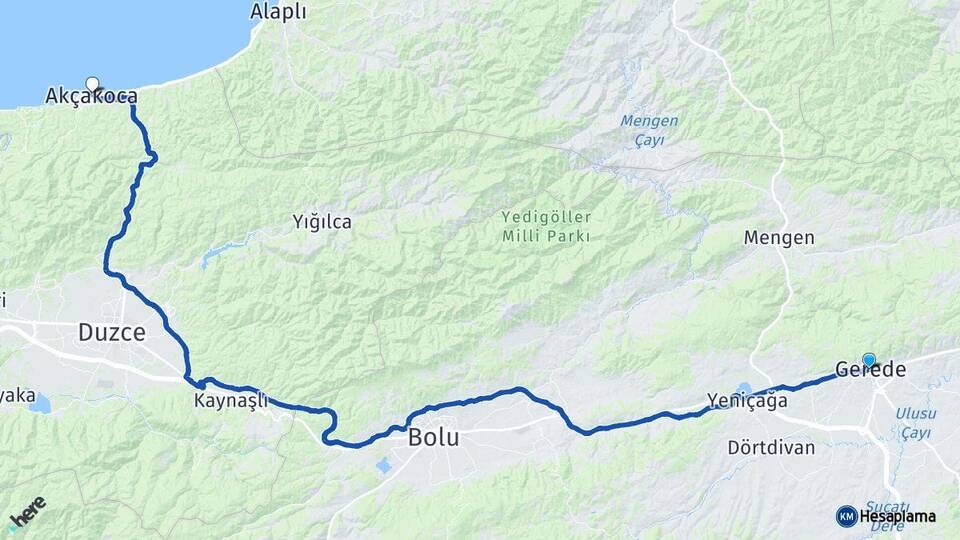 Bolu Gerede Akçakoca Düzce Arası Kaç Km - Yol Haritası