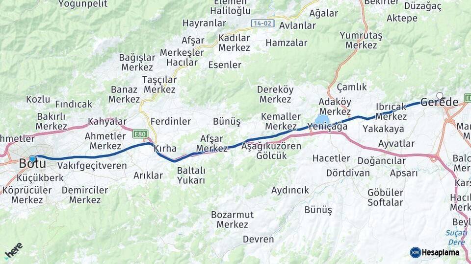 Bolu Gerede Arası Kaç Km - Yol Haritası