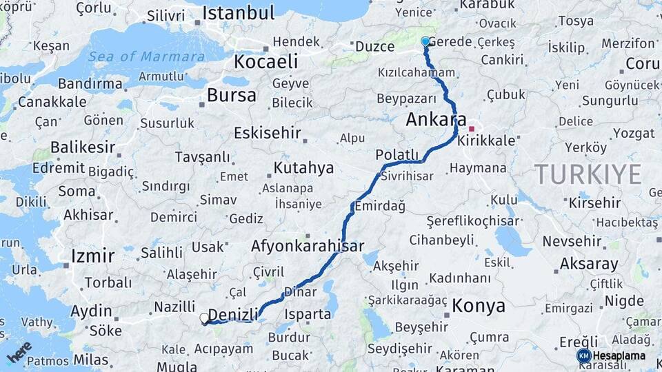 Bolu Gerede Denizli Arası Kaç Km - Yol Haritası