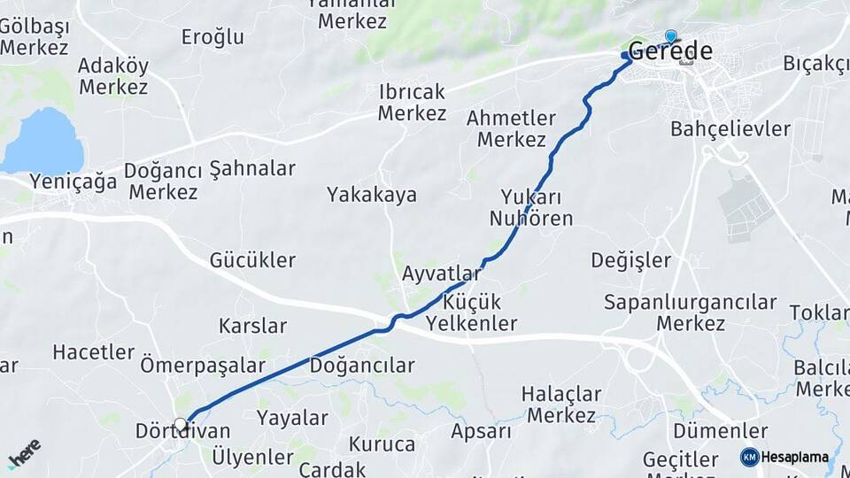 Bolu Gerede Dörtdivan Arası Kaç Km - Yol Haritası