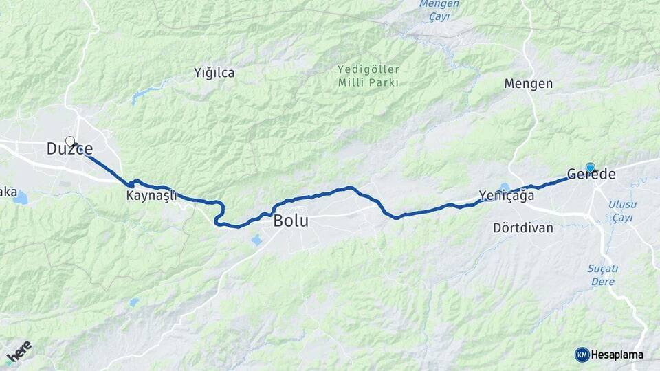 Gerede Düzce Arası Kaç Km - Yol Tarifi