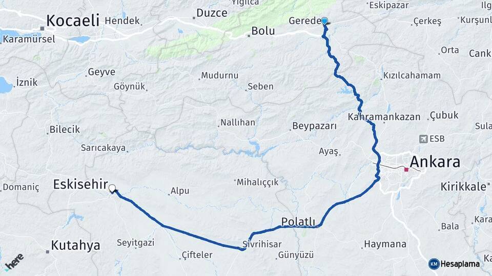 Bolu Gerede Eskişehir Arası Kaç Km - Yol Haritası