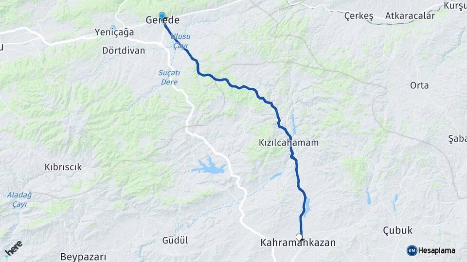Bolu Gerede Kahramankazan Ankara Arası Kaç Km - Yol Haritası