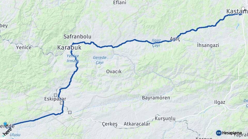 Bolu Gerede Kastamonu Arası Kaç Km - Yol Haritası