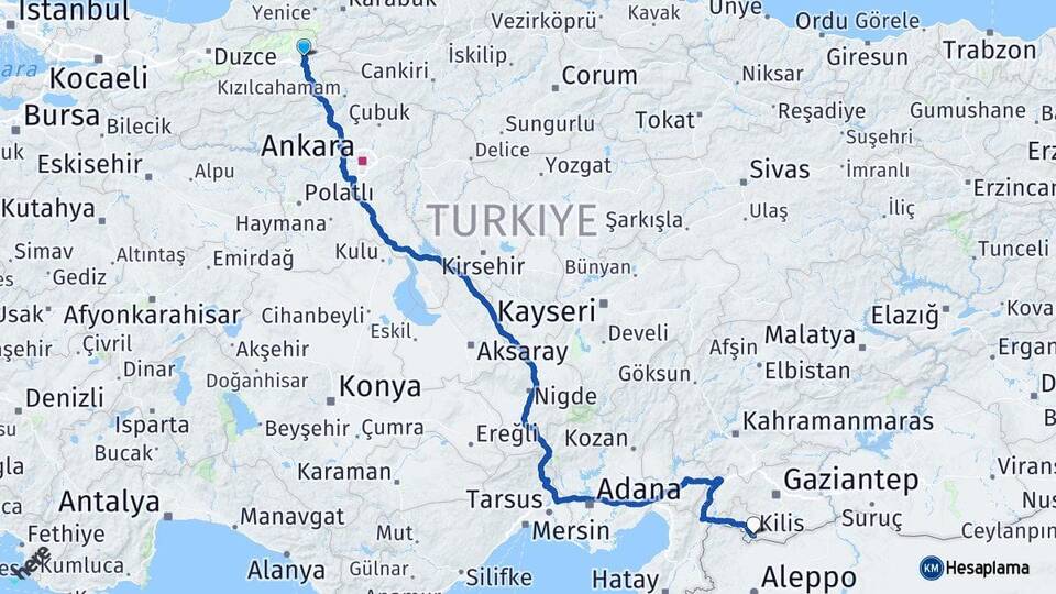 Bolu Gerede Kilis Arası Kaç Km - Yol Haritası