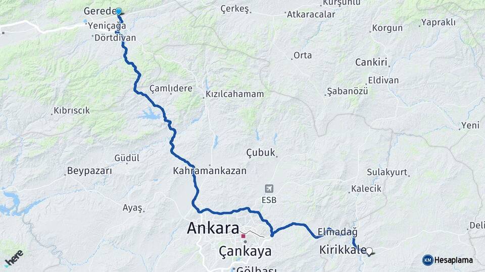 Bolu Gerede Kırıkkale Arası Kaç Km - Yol Haritası