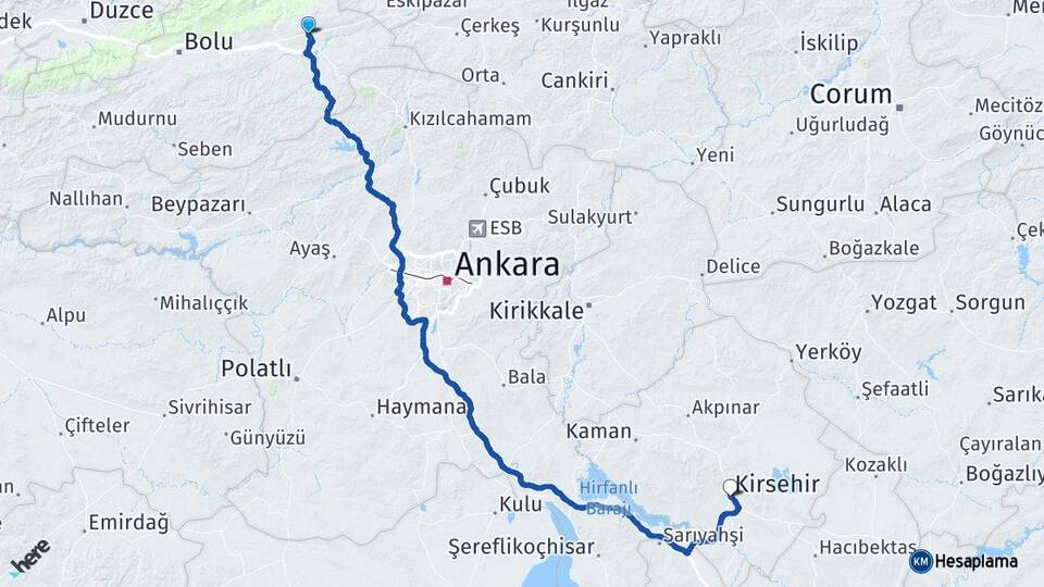 Bolu Gerede Kırşehir Arası Kaç Km - Yol Haritası