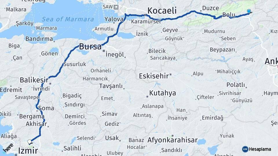 Bolu Gerede Manisa Arası Kaç Km - Yol Haritası