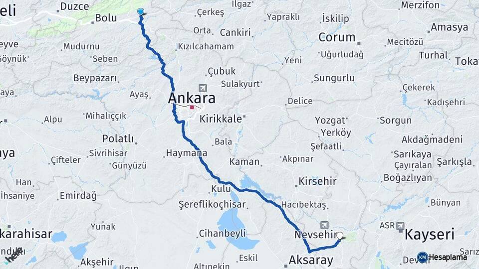 Bolu Gerede Nevşehir Arası Kaç Km - Yol Haritası