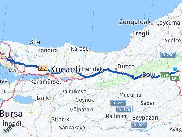 Bolu Gerede Samandıra Sancaktepe İstanbul Arası Kaç Km - Yol Haritası