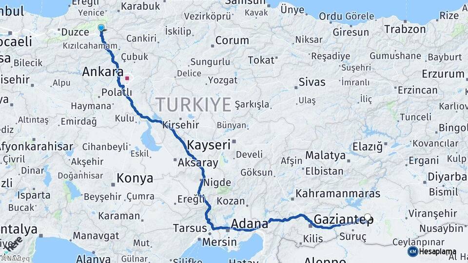 Bolu Gerede Şanlıurfa Arası Kaç Km - Yol Haritası