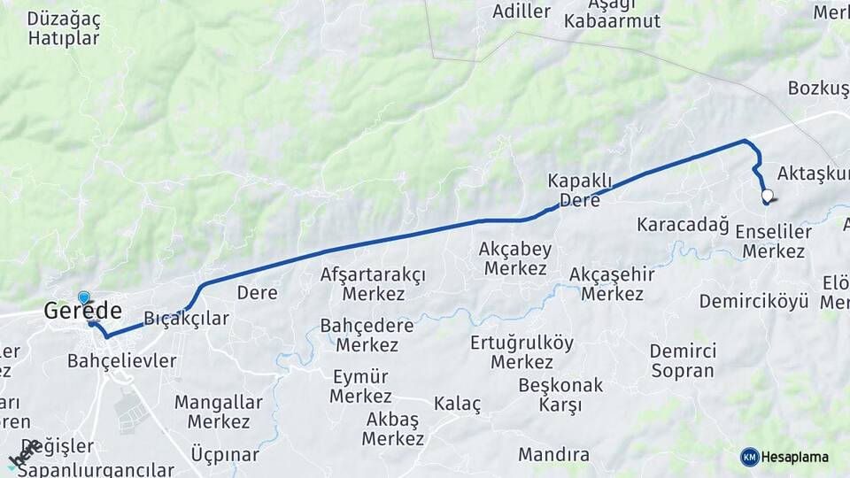 Bolu Gerede Sarıoğlu Gerede Arası Kaç Km - Yol Haritası