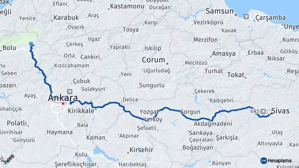 Bolu Gerede Sivas Arası Kaç Km - Yol Haritası