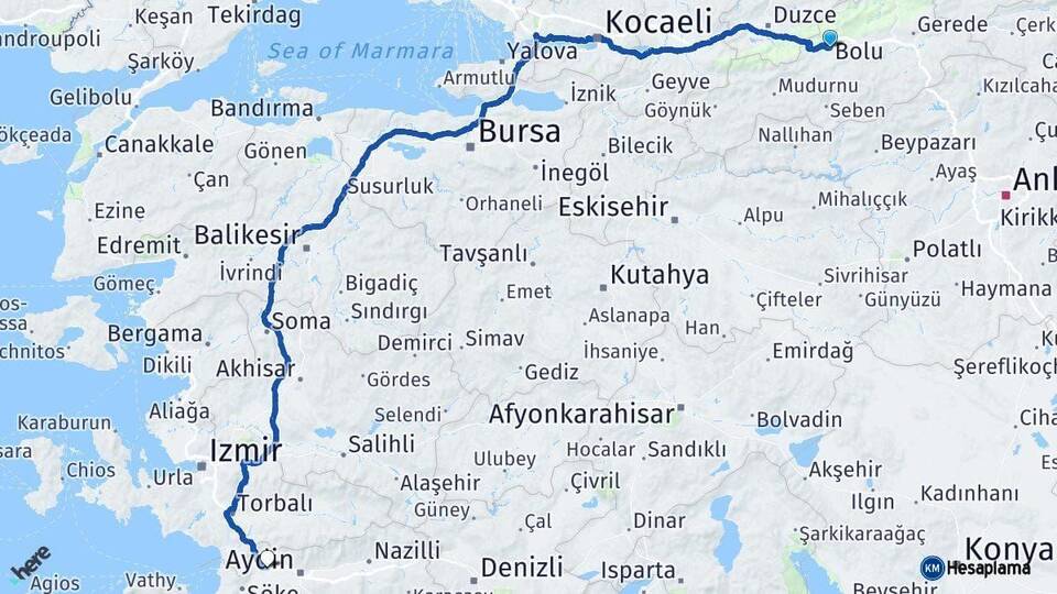 Bolu Germencik Aydın Arası Kaç Km - Yol Haritası