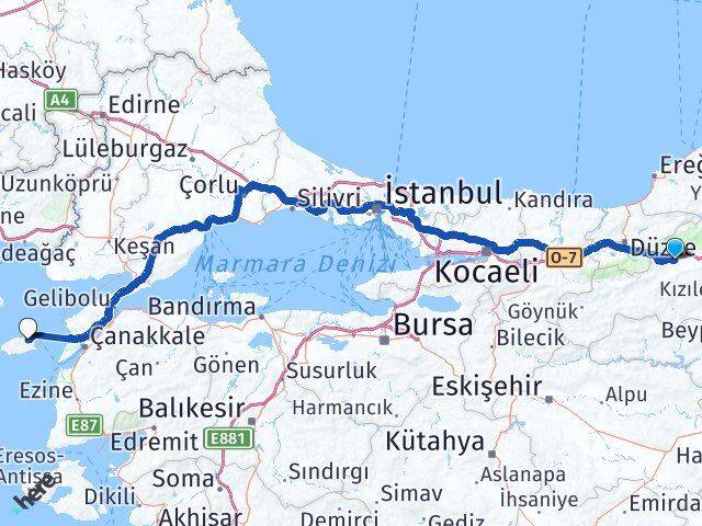 Bolu Gökçeada Çanakkale Arası Kaç Km - Yol Haritası