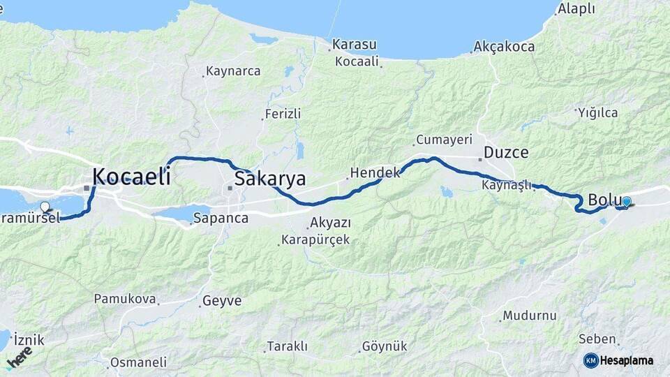 Bolu Gölcük Kocaeli Arası Kaç Km - Yol Haritası