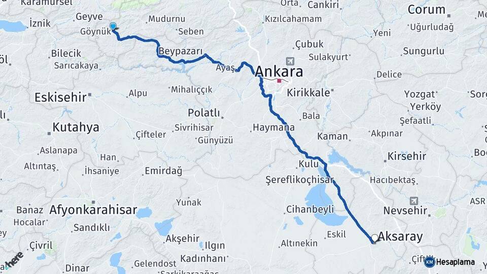 Bolu Göynük Aksaray Arası Kaç Km - Yol Haritası