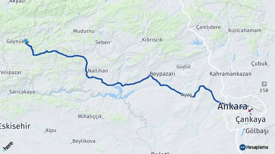 Bolu Göynük Ankara Arası Kaç Km - Yol Haritası