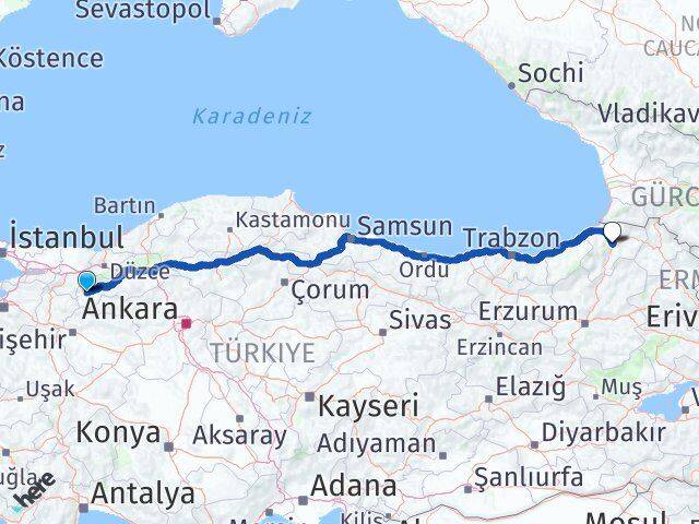 Bolu Göynük Artvin Arası Kaç Km - Yol Haritası