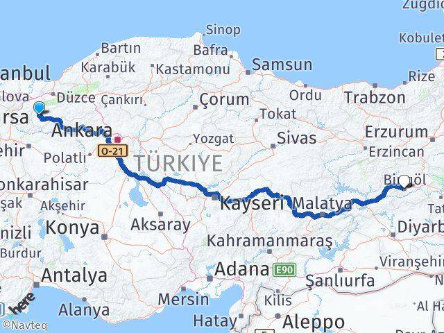 Bolu Göynük Bingöl Arası Kaç Km - Yol Haritası