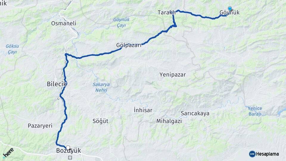 Bolu Göynük Bozüyük Bilecik Arası Kaç Km - Yol Haritası