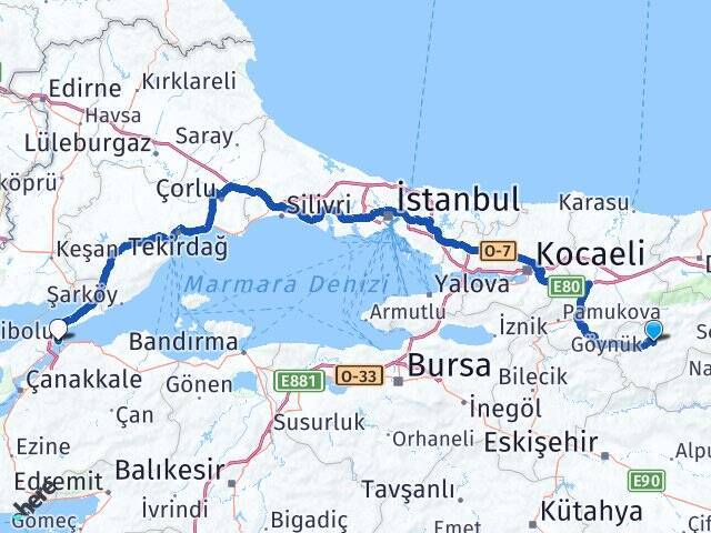 Çamlıca Gelibolu Feribot Terminali Arası Kaç Km - Yol Tarifi