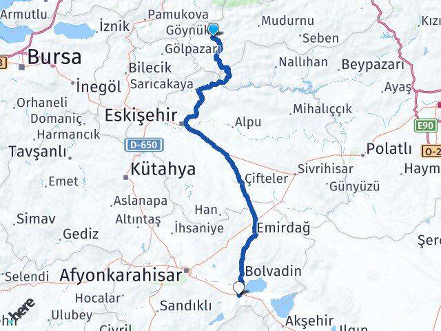 Bolu Göynük Çay Afyonkarahisar Arası Kaç Km - Yol Haritası