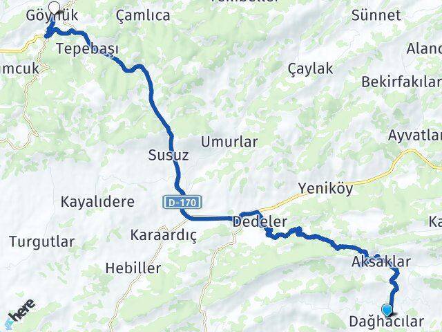 Dağhacılar Göynük Arası Kaç Km - Yol Tarifi