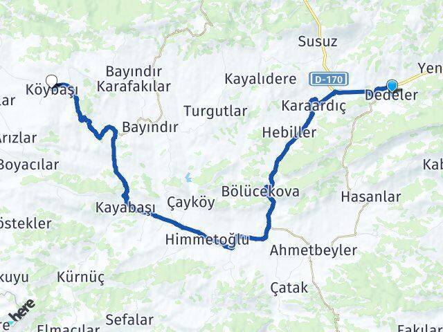 Dedeler Köybaşı Arası Kaç Km - Yol Tarifi